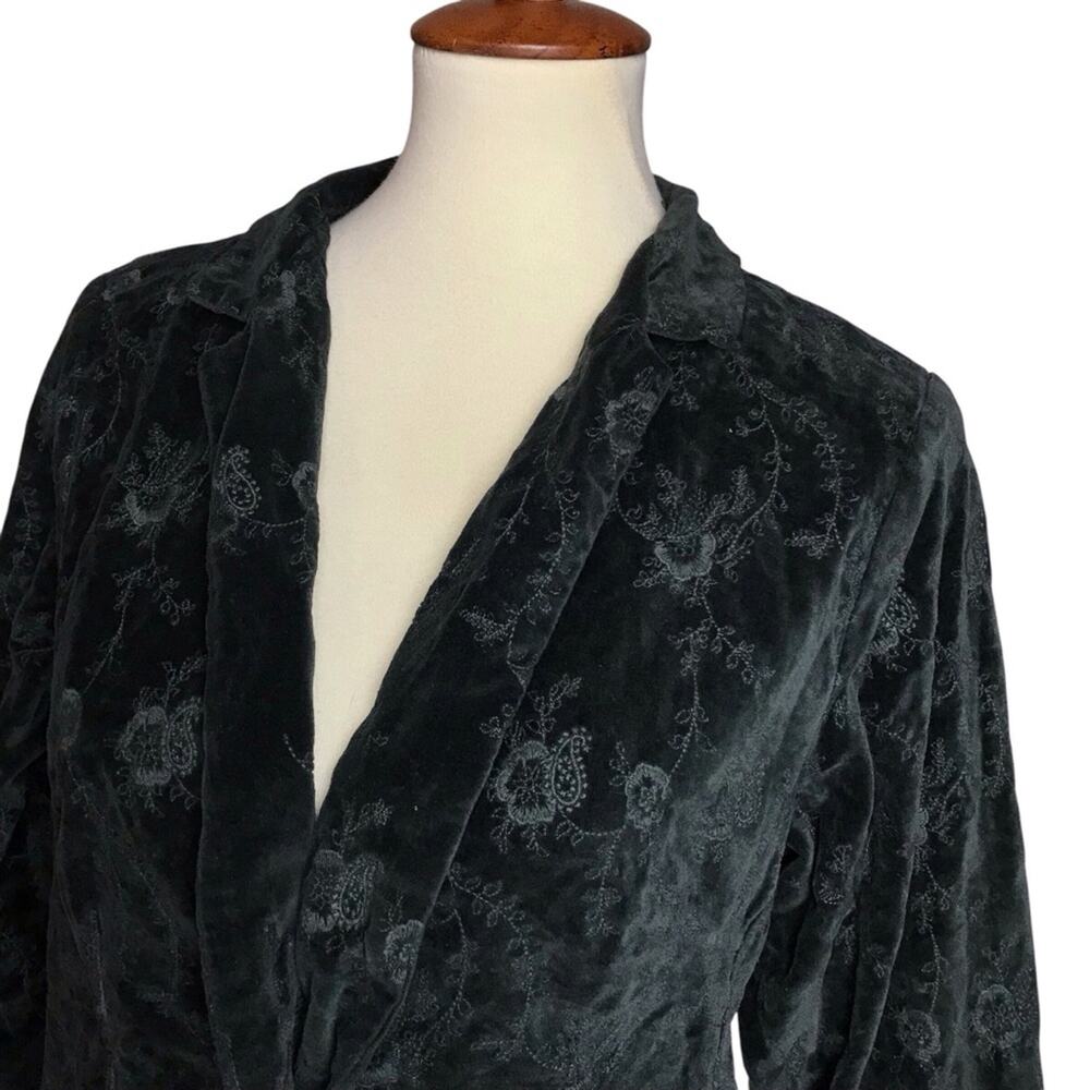 CP Shades Dark Green Velvet Long Sleeve Peplum Fall Winter Coat Jacket Blazer L - Picture 2 of 13